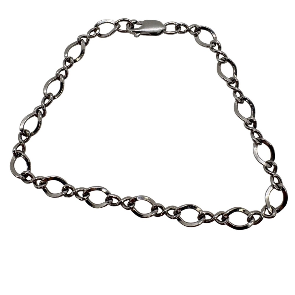 Vintage Silver Tone Open Link Charm Bracelet 7 Inch Lobster Clasp